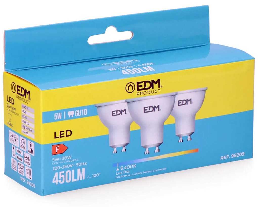 LED крушка EDM 5 W GU10 450 lm F (6400K)