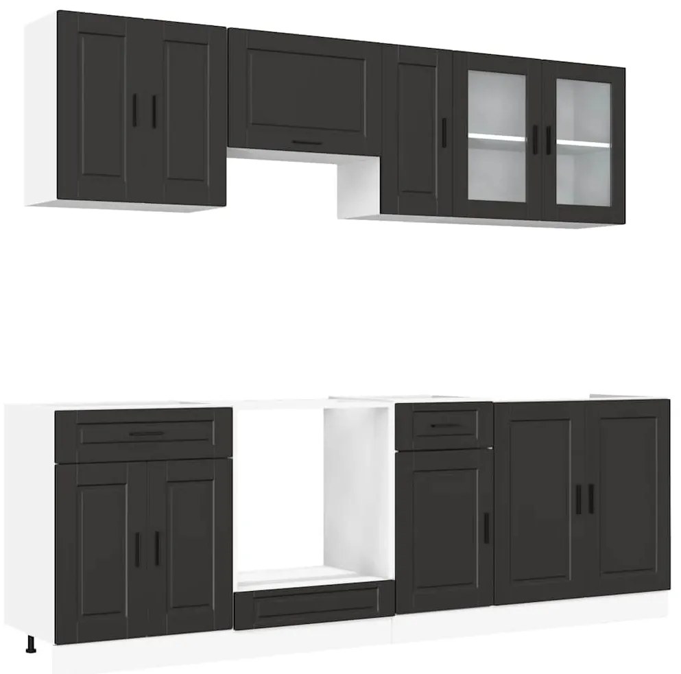 3314842 vidaXL Комплект кухненски шкафове от 8 части "Porto", черно инженерно дърво