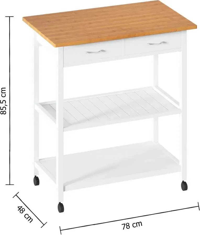 Кухненска количка 5five, Голяма, Бяло дърво и бамбук, С ефект