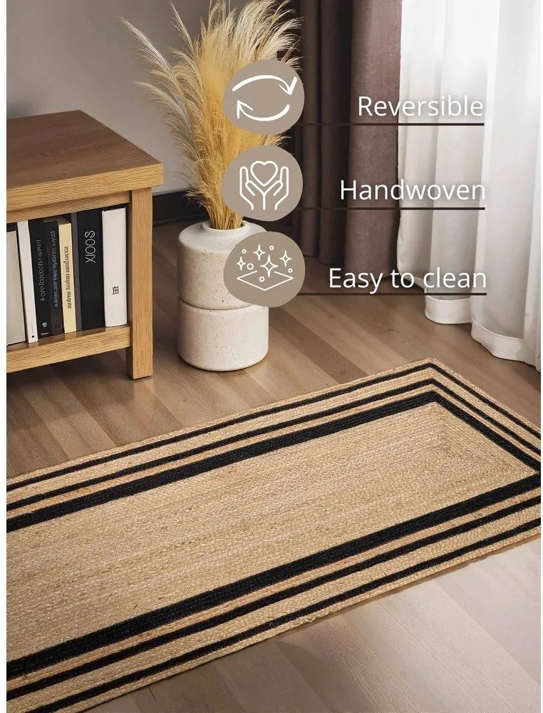 Черна/в естествен цвят двустранна/ръчно изработена ютена пътека 70x200 cm Jutta – Hanse Home