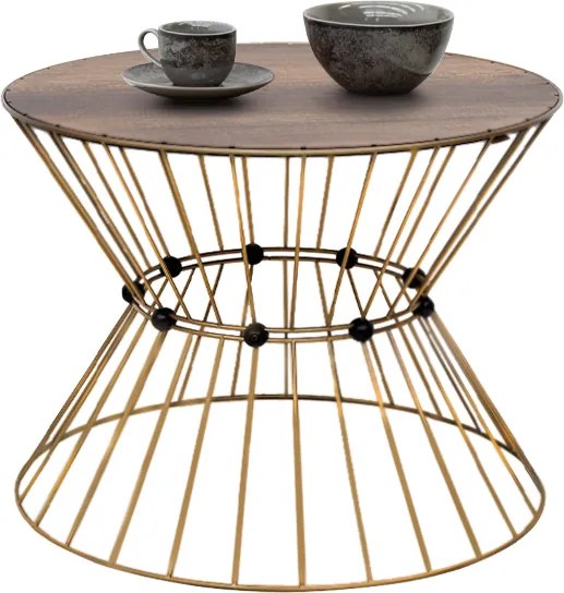 Girene metal - МДФ coffee table in gold - walnut Ø55x42см.