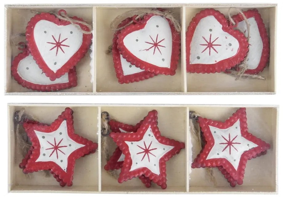 Комплект от 12 висящи декорации със сърце и звезда - Ego Dekor