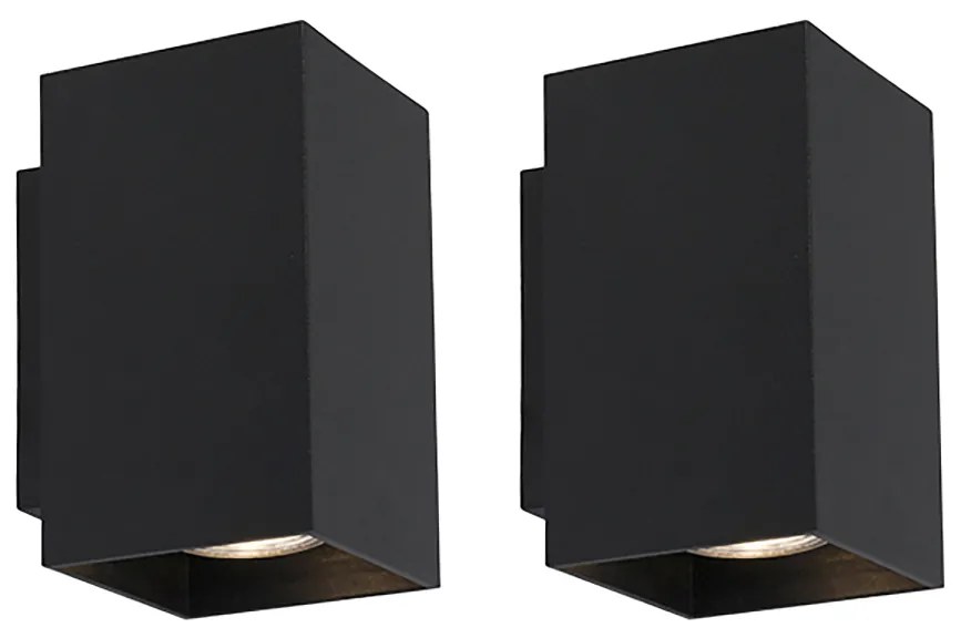Комплект от 2 модерни стенни лампи черен квадрат 2-светлина - Sandy