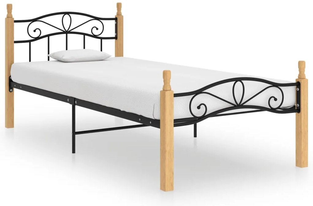 324912 vidaXL Рамка за легло черен метал и дъбово дърво масив 100x200 см