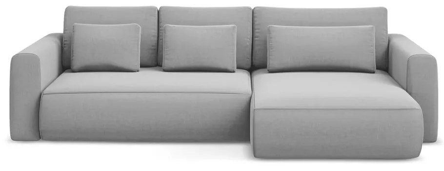 Светлосив кадифен разтегателен ъглов диван с място за съхранение (десен ъгъл) Kapua – Makamii