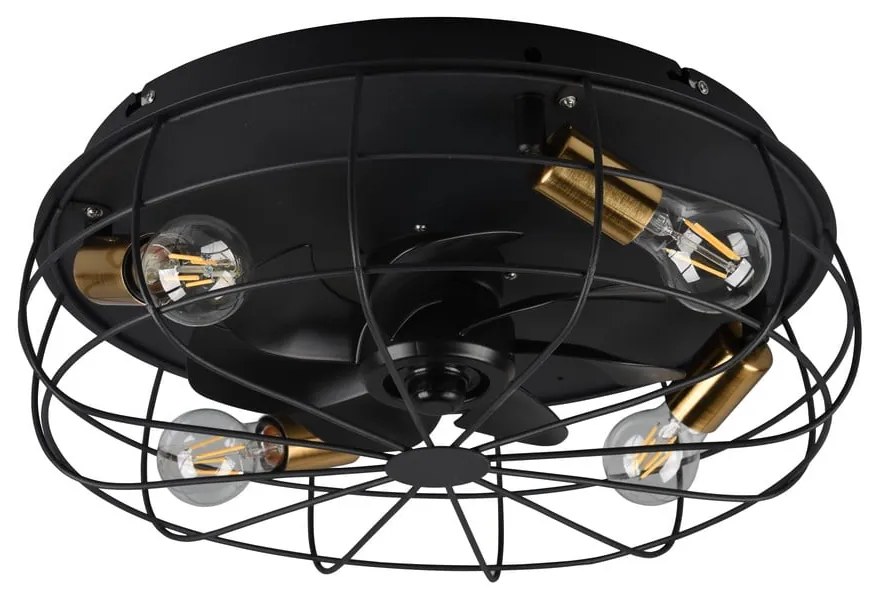 Матово черно осветително тяло за таван с дистанционно управление/с вентилатор Trondheim – Trio