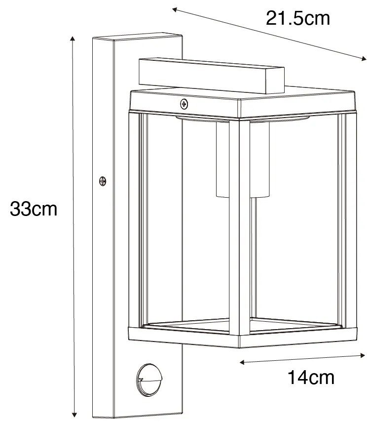 Външна стенна лампа антично злато с датчик за движение IP44 - Charlois