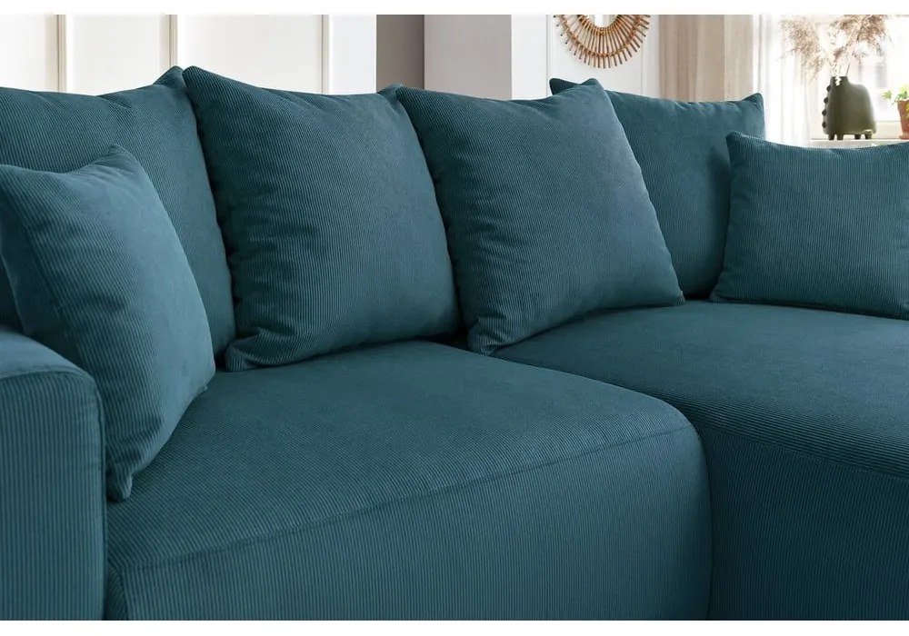 Син кадифен ъглов диван Enjoy – Bobochic Paris