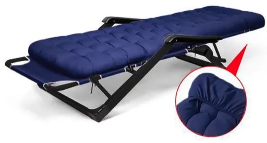 Градински шезлонг с черна рамка и възглавница Син