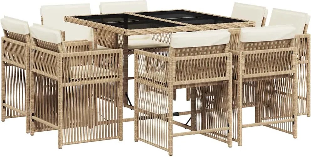 3211738 vidaXL Градински комплект с възглавници, 9 части, бежов полиратан