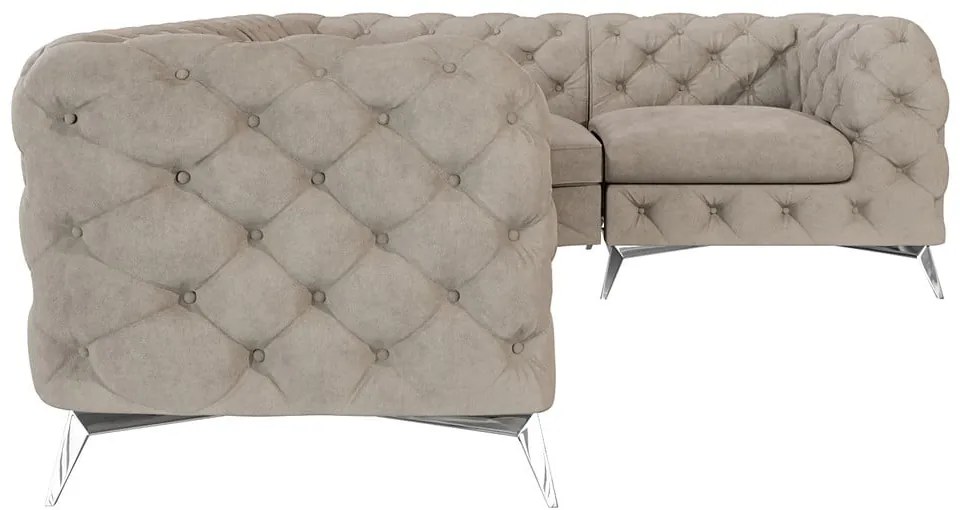 Сиво-бежов кадифен ъглов диван (десен ъгъл/L форма) Chelsea – Ropez