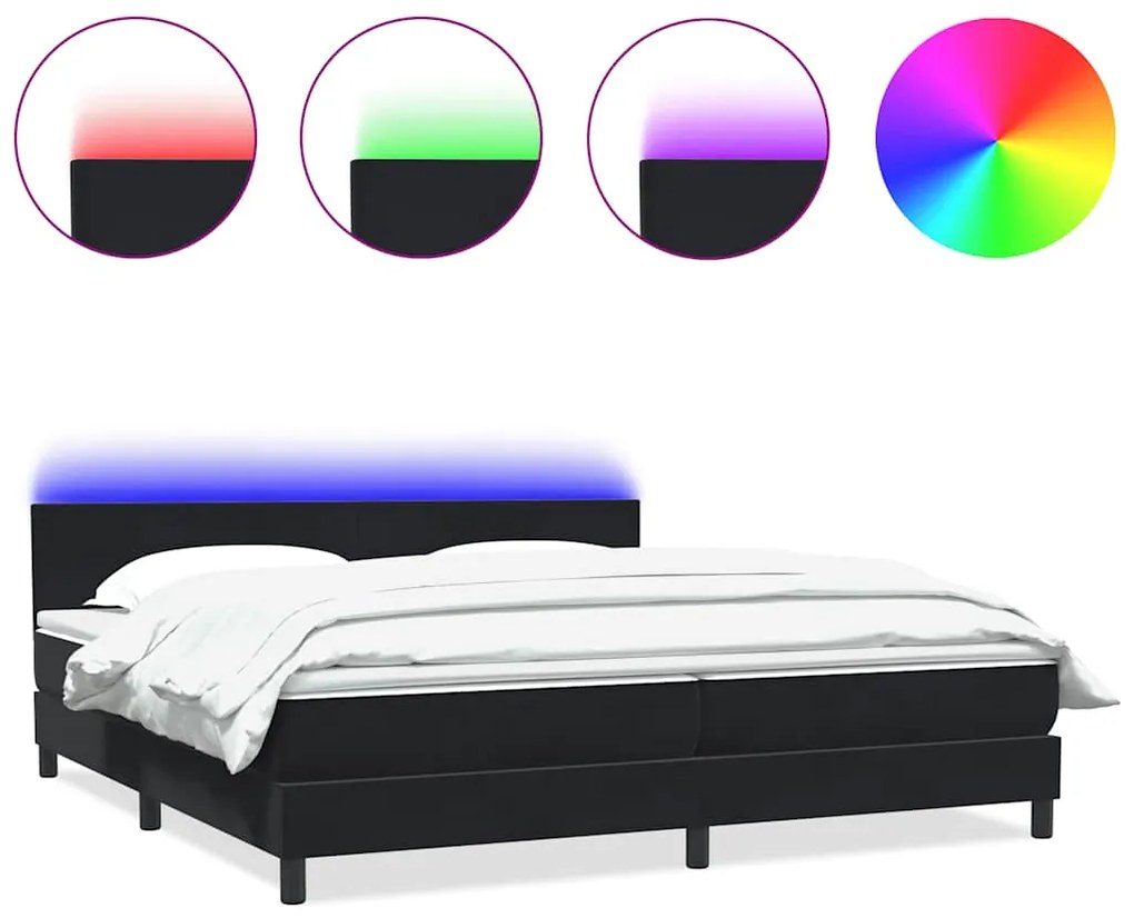 3316703 vidaXL Боксспринг легло с матрак и LED, черно, 180x210 cm, кадифе