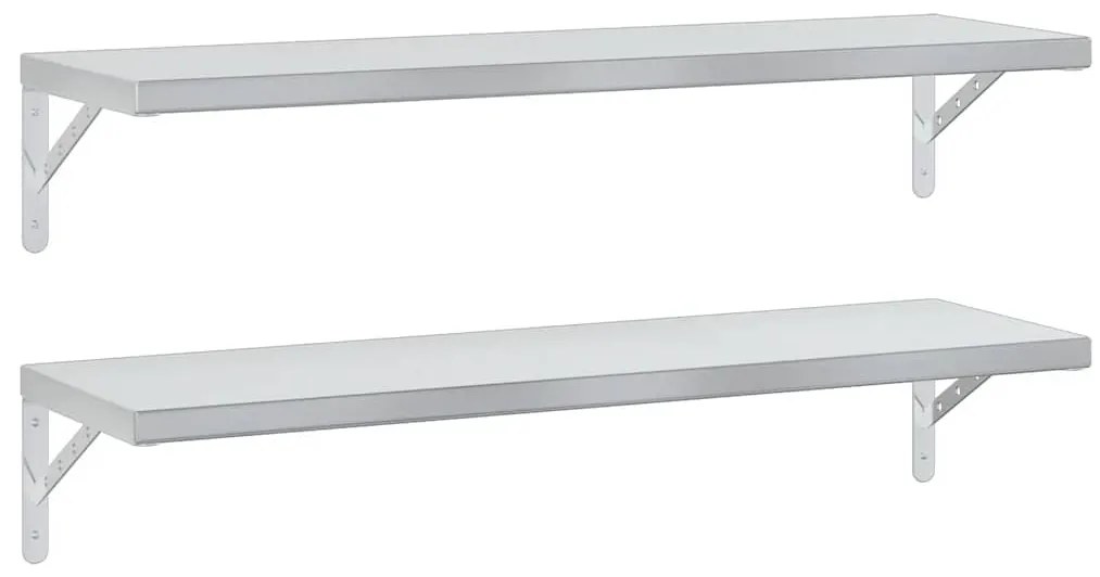 3214503 vidaXL Стенни рафтове 2 бр 100x30 см сребристи неръждаема стомана