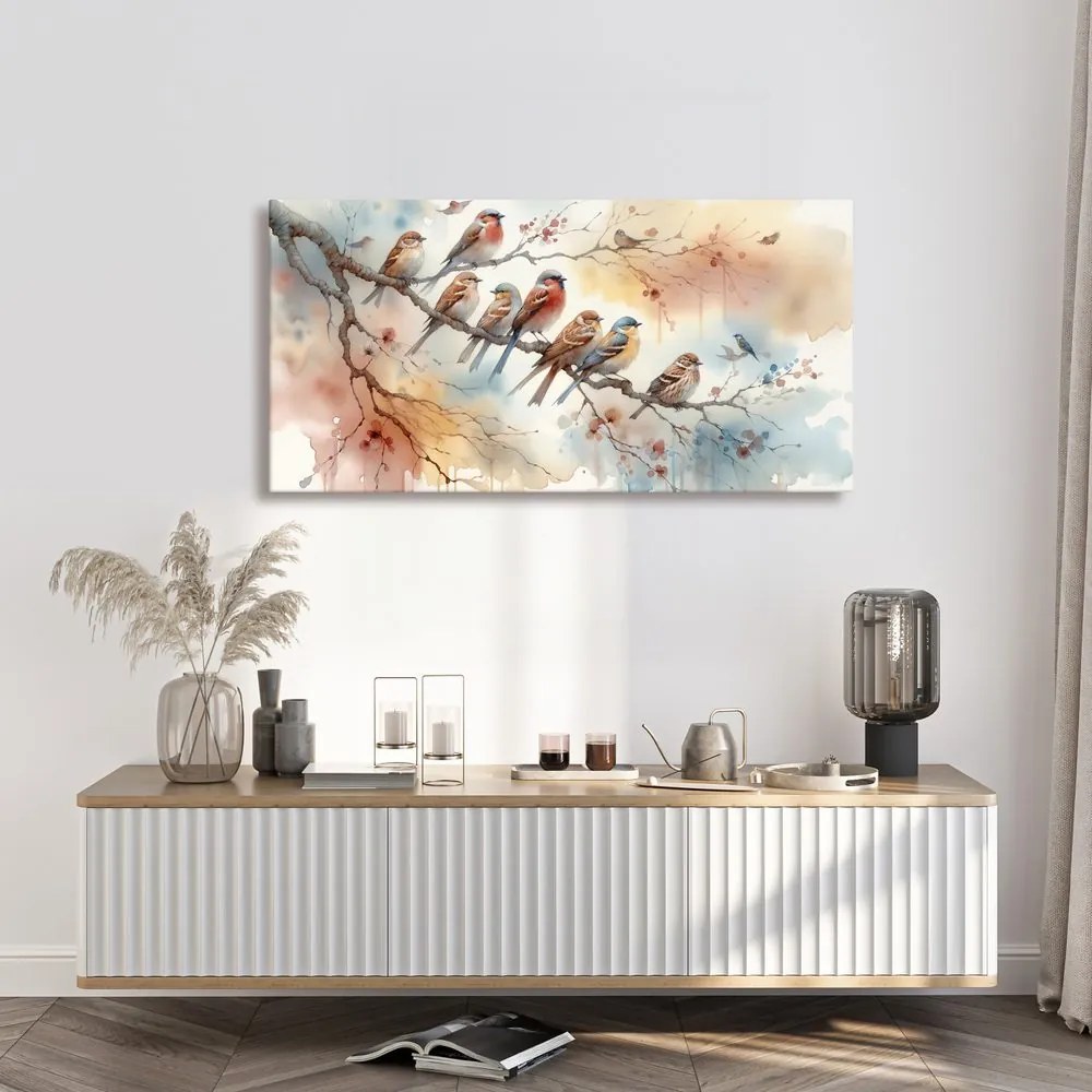 Картина на платно – Цветни птичета на клонче