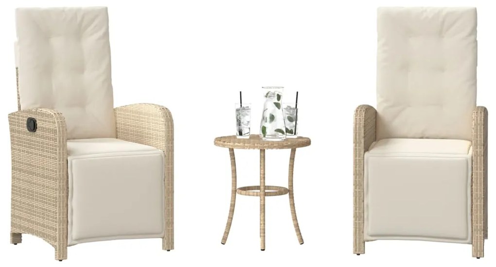 365204 vidaXL Бистро комплект с възглавници 3 части бежов полиратан