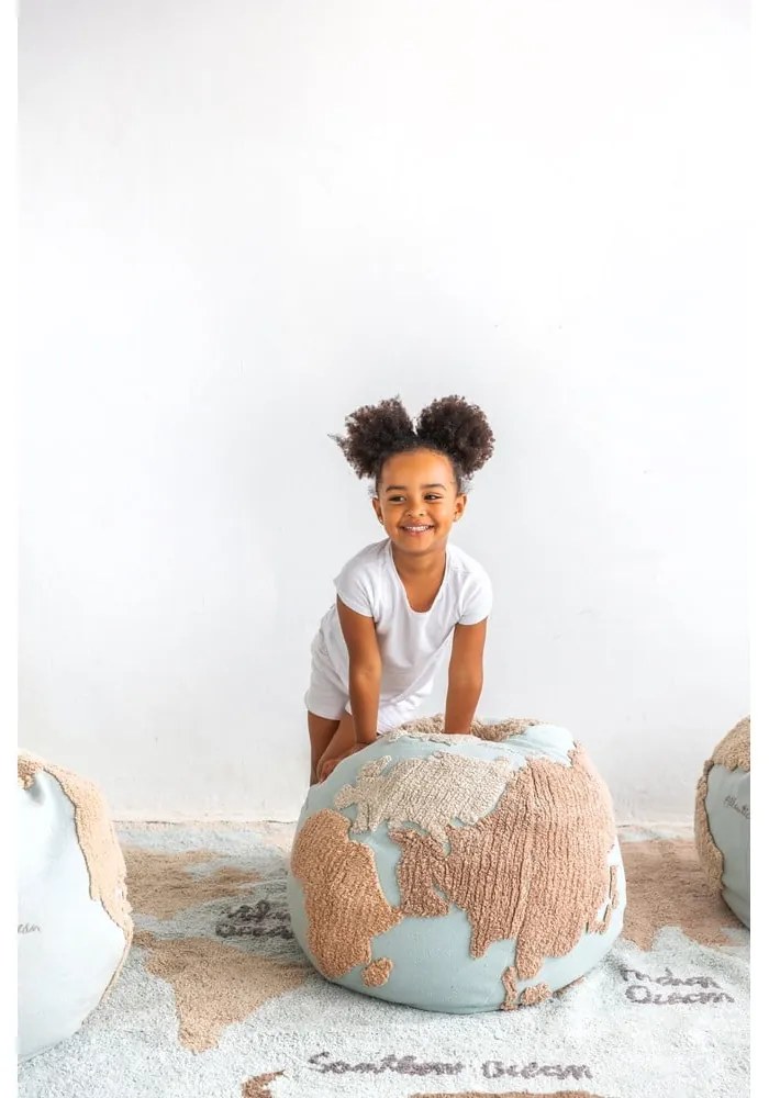 Син/бежов детски пуф World Map – Lorena Canals