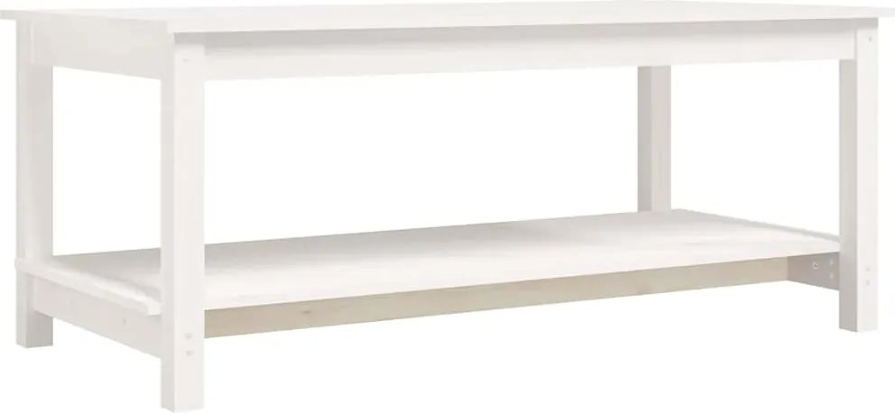 822273 vidaXL Кафе маса, бяла, 110x55x45 см, борово дърво масив