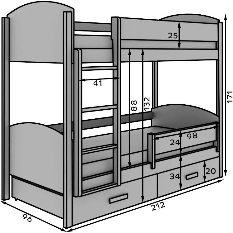 Двуетажно легло Jacky-Бяло-Артизиан-200 x 90