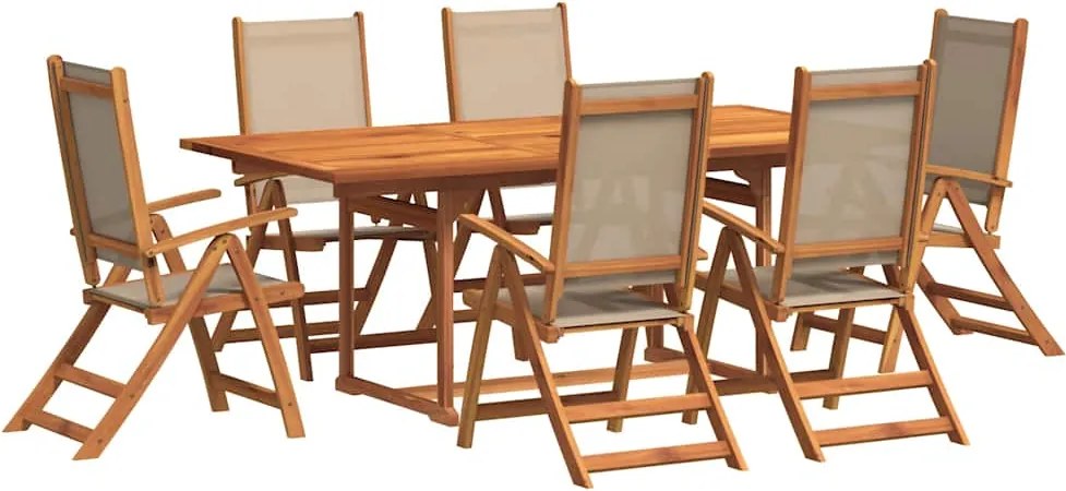 3279317 vidaXL Градински трапезен комплект, 7 части, акация масив и textilene