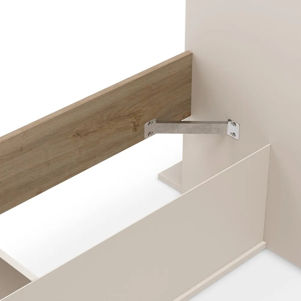 Бяло-естествено двойно легло 160x200 cm от декор от дъб с място за съхранение без ламелно дъно Albo – Marckeric