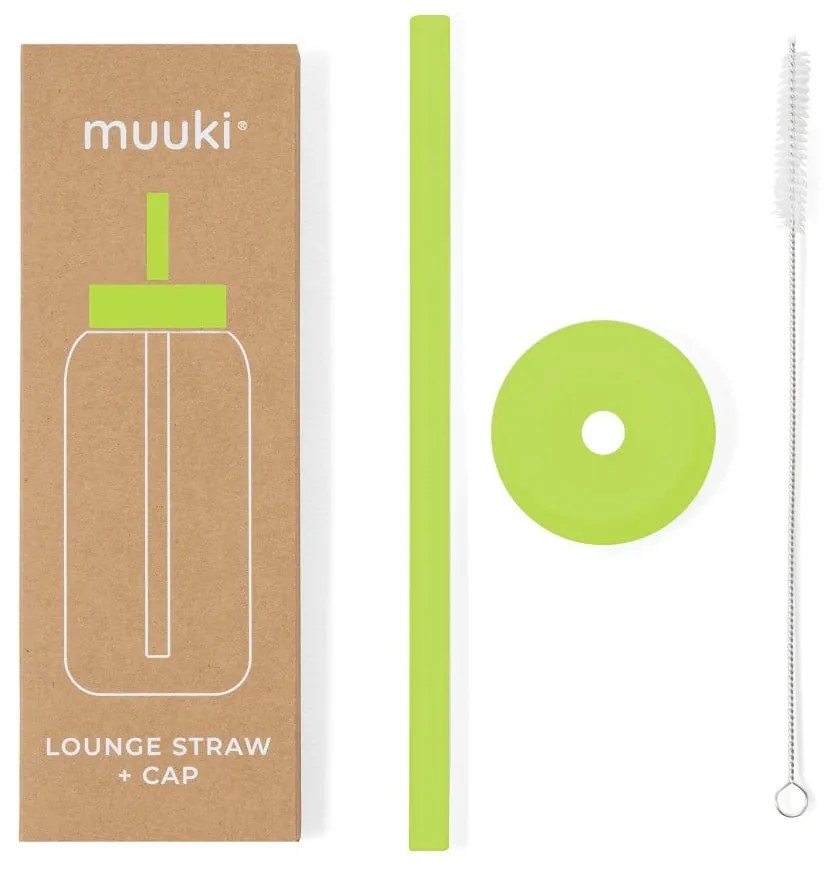 Силиконова сламка с четка за почистване и капак Electric Lime – Muuki