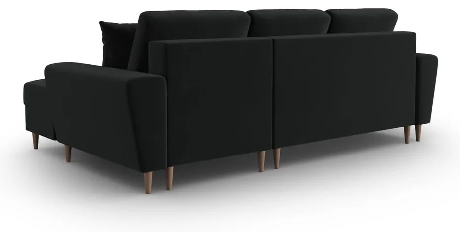 Черен кадифен разтегателен ъглов диван с място за съхранение (десен ъгъл) Kyoto – Cosmopolitan Design