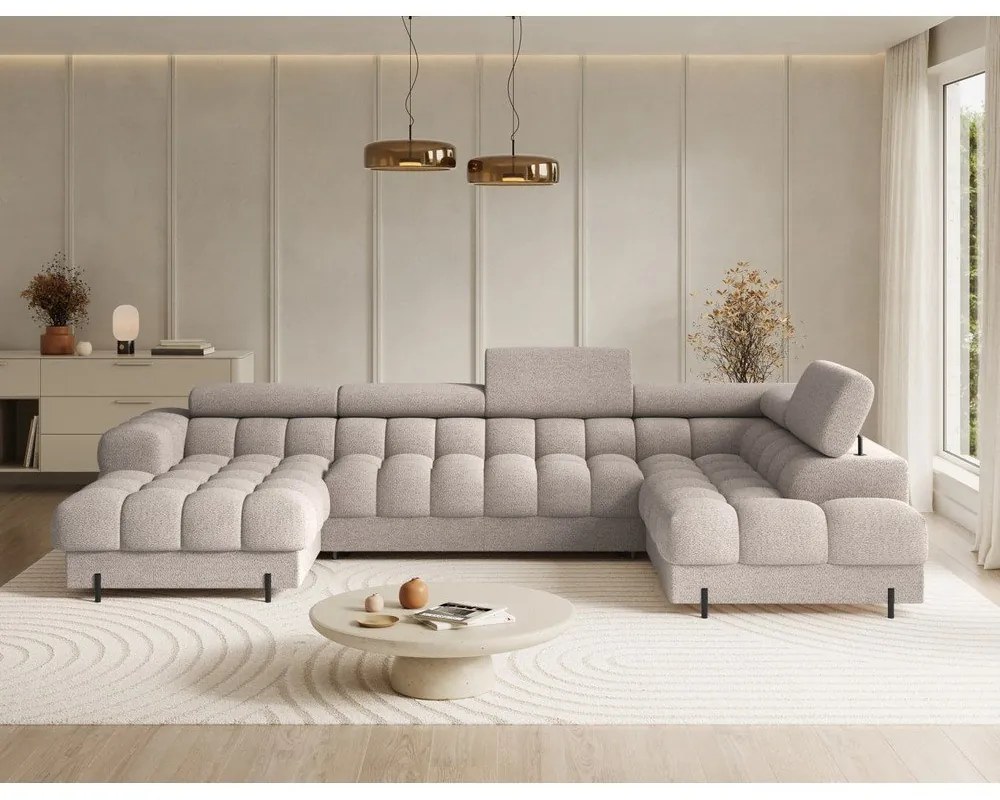 Бежов разтегателен ъглов диван от букле (десен ъгъл U форма) Feraria – ELTAP