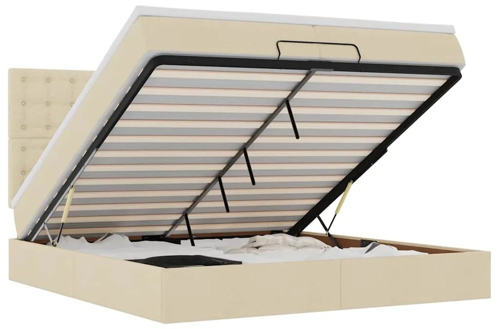 3314202 vidaXL Османска легло с матрак и LED, кремаво, 200x200 см, плат