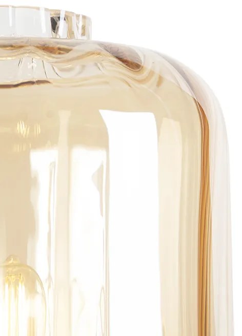 Дизайнерски подов аплик черен с кехлибарено стъкло - Qara