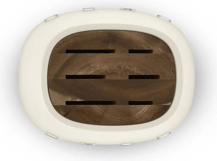 Комплект ножове със стойка SMEG KBSF02CR, 7 части, Слотове от акациево дърво, Немска неръждаема стомана, Крема