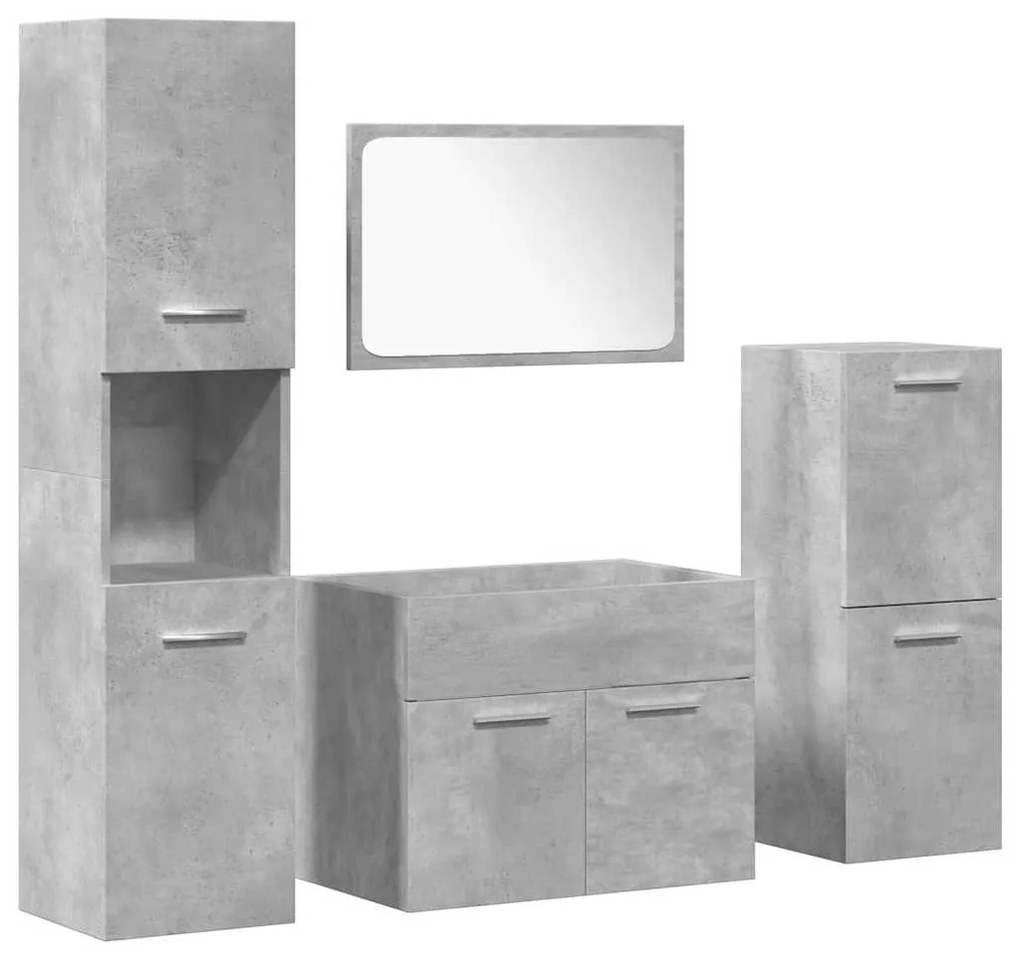 3324865 vidaXL Комплект мебели за баня от 4 части бетонно сив инженерно дърво