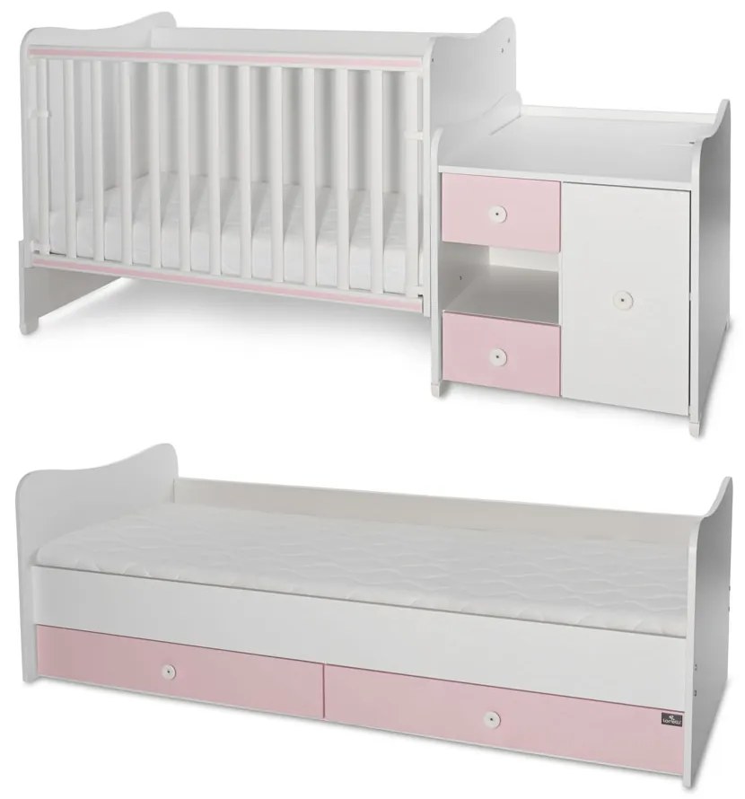 LORELLI Classic Трансформиращо се легло-люлка 190/72 см. MINI MAX БЯЛО/ORCHID PINK