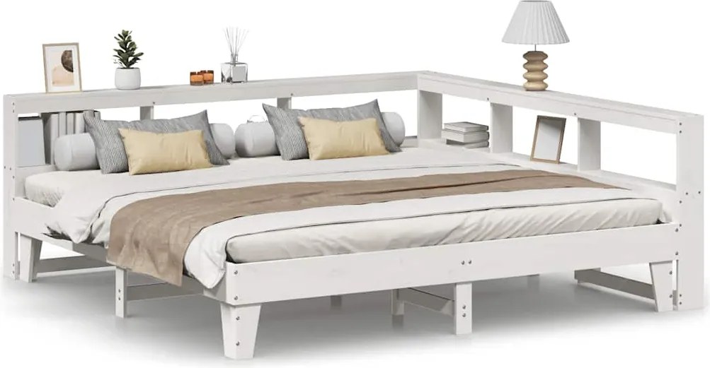 3324527 vidaXL Легло с етажерка за книги, без матрак, 200x200 см, бор масив