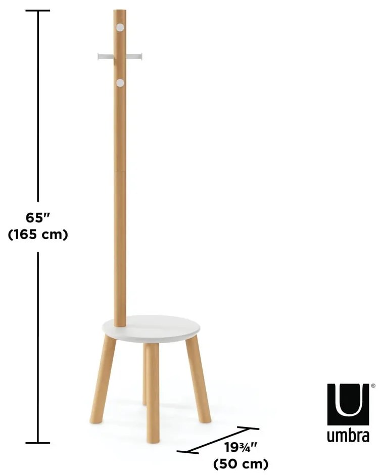 Бяла дървена закачалка от естествен каучук Pillar - Umbra