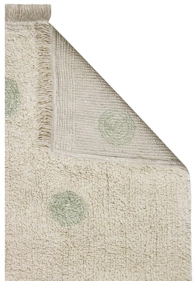 Ръчно изработен памучен детски килим подходящ за пране в цвят каки и кремаво 120x160 cm Hippy Dots Olive – Lorena Canals