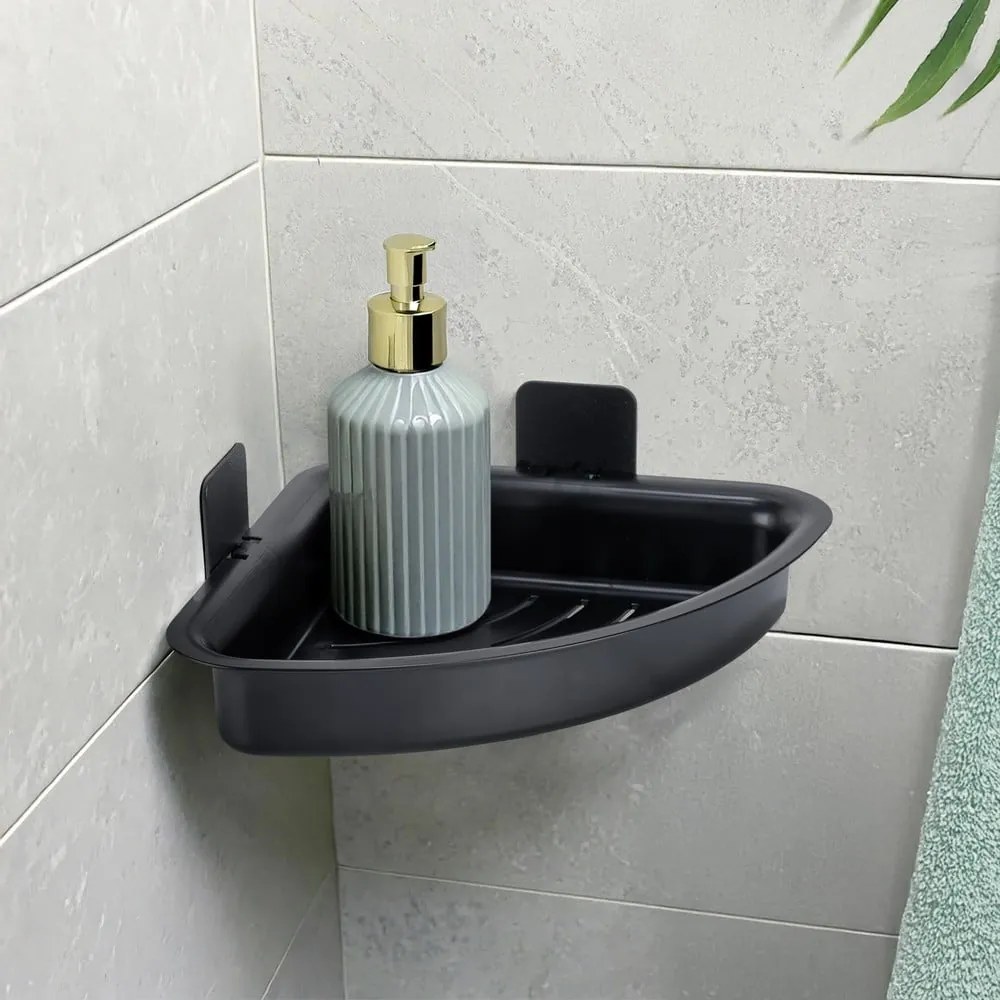 Черен пластмасов рафт за баня без пробиване Parma – Allstar