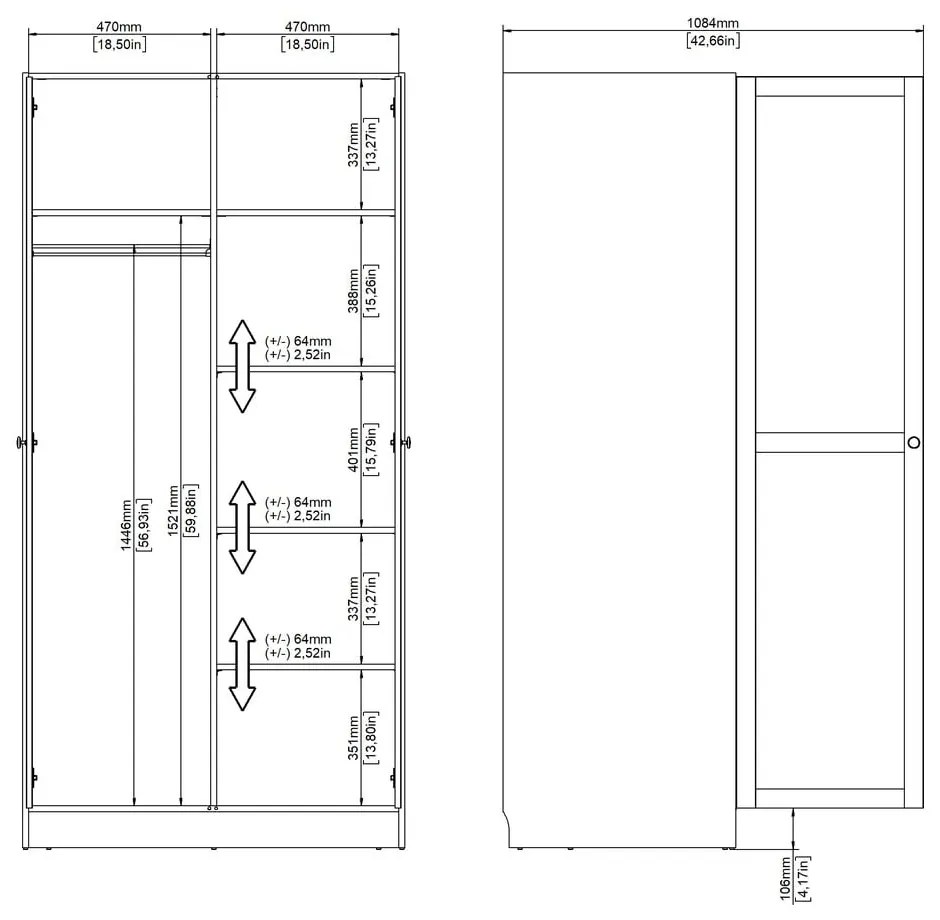 Бял гардероб 99x200x62 cm Billund – Tvilum