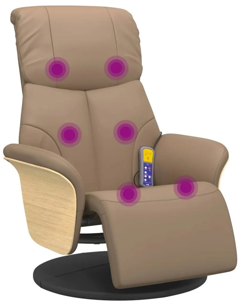 356636 vidaXL Масажен реклайнер стол с опора за крака, капучино, еко кожа