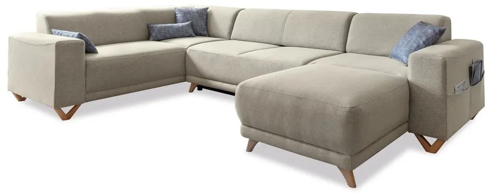 Бежов разтегателен/с място за съхранение ъглов диван (ляв ъгъл/U форма) Classy Sophie – Miuform