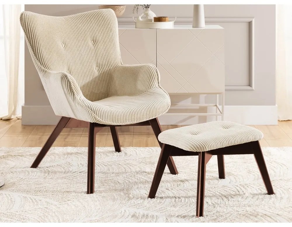 Бежов фотьойл с табуретка от рипсено кадифе Niko – Ropez