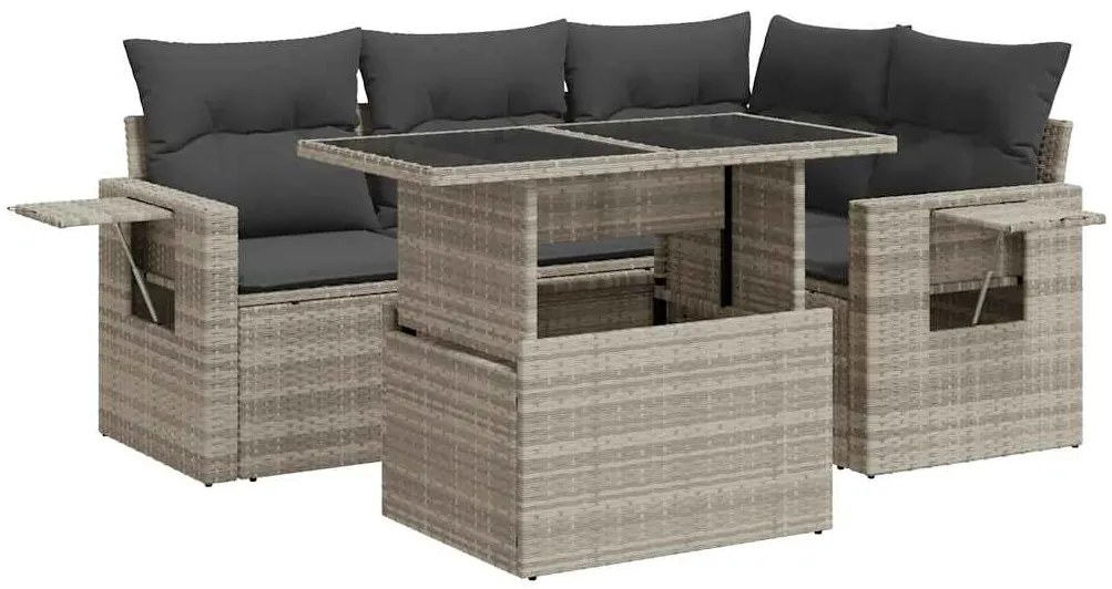 3326473 vidaXL Градински комплект с възглавници, 5 части, светлосив полиратан