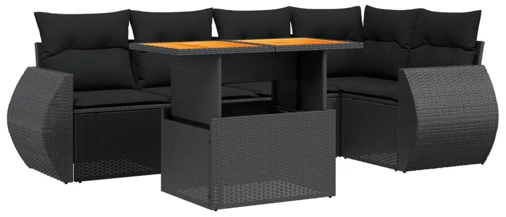 3272182 vidaXL Градински диван с възглавници, 6 части, черен, полиратан