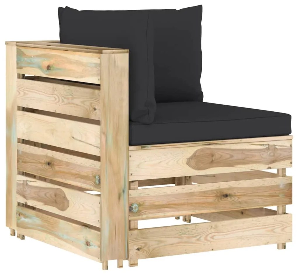 3074502 vidaXL Секционен ъглов диван с възглавници, зелено импрегнирано дърво