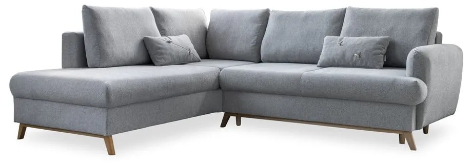 Светлосив разтегателен/с място за съхранение ъглов диван (ляв ъгъл/L форма) Scandic Lagom – Miuform