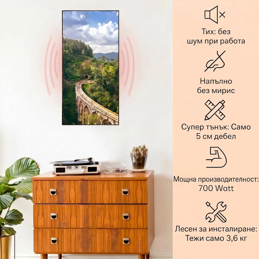 Klarstein Wonderwall Air Art Smart, инфрачервен отоплител, карта на влак, 60 х 120 см, 700 W