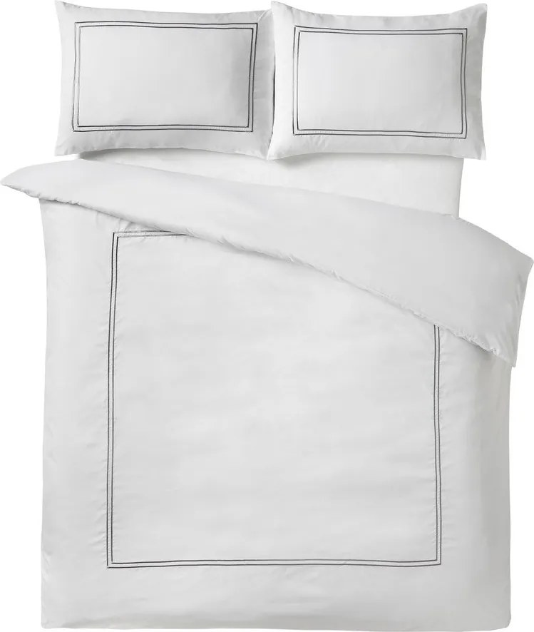 Бяло двойно 3 части сатенено спално бельо 200x200 cm So Soft Mono Satin Stitch – Catherine Lansfield
