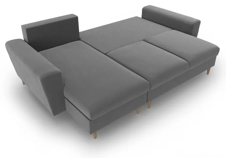 Светлосив кадифен разтегателен ъглов диван с място за съхранение Kyoto – Cosmopolitan Design