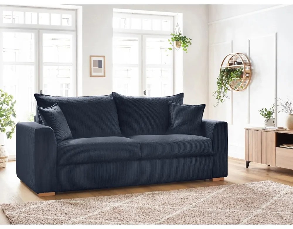 Тъмносин разтегателен диван от рипсено кадифе 225 cm Augustin – Bobochic Paris