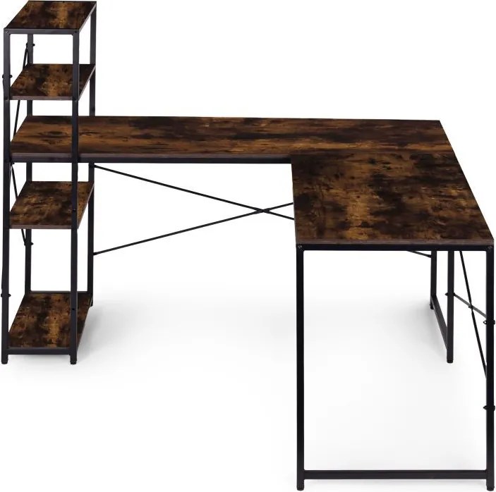 Ъглова работна и игрална маса с рафтове tmavá hnedá