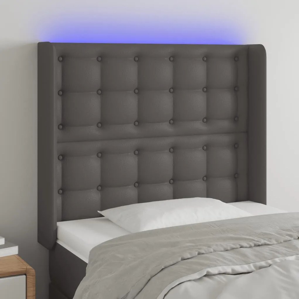 3124130 vidaXL LED горна табла за легло, сива, 93x16x118/128 см